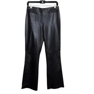 Vintage y2k Cache Black Lambskin Leather Flare Bootcut Pants Size 4
